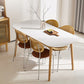 Table rectangulaire de style moderne en pierre frittée avec pieds en bois pour la maison