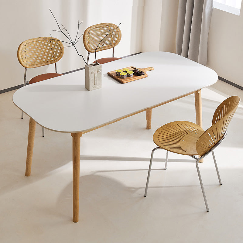 Table rectangulaire de style moderne en pierre frittée avec pieds en bois pour la maison