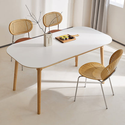 Table rectangulaire de style moderne en pierre frittée avec pieds en bois pour la maison
