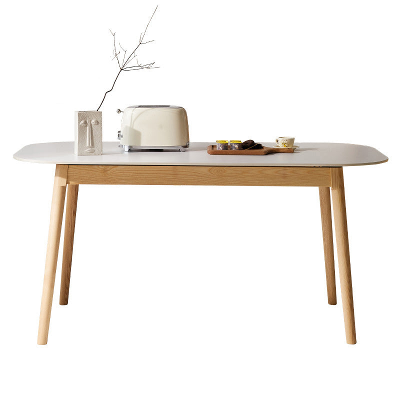 Table rectangulaire de style moderne en pierre frittée avec pieds en bois pour la maison