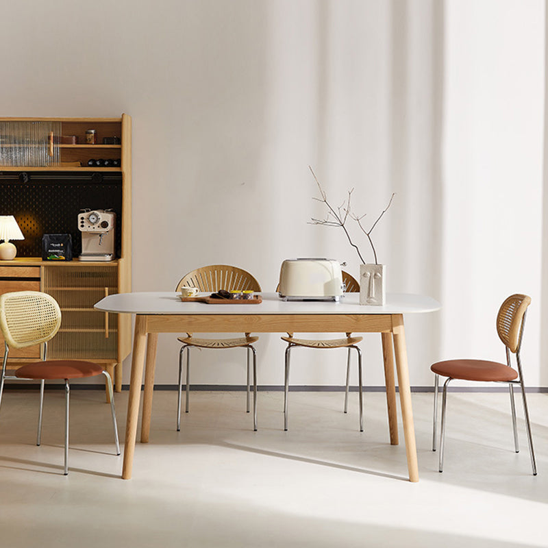 Table rectangulaire de style moderne en pierre frittée avec pieds en bois pour la maison