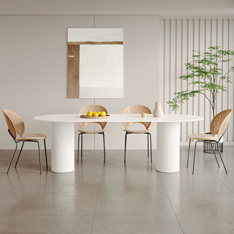 White Oval Dining Table Stone Top Dining Table with Double Pedestal 55.1"L x 31.5"W x 29.5"H Without Chairs Clearhalo 'Dining Tables & Seating' 'Dining Tables' 'dining_table' 'furn' 'furn_dining_table' 'Furniture' 'Kitchen & Dining Furniture' 6378805