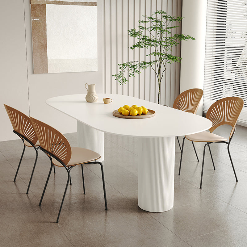 White Oval Dining Table Stone Top Dining Table with Double Pedestal 63"L x 35.4"W x 29.5"H Without Chairs Clearhalo 'Dining Tables & Seating' 'Dining Tables' 'dining_table' 'furn' 'furn_dining_table' 'Furniture' 'Kitchen & Dining Furniture' 6378806