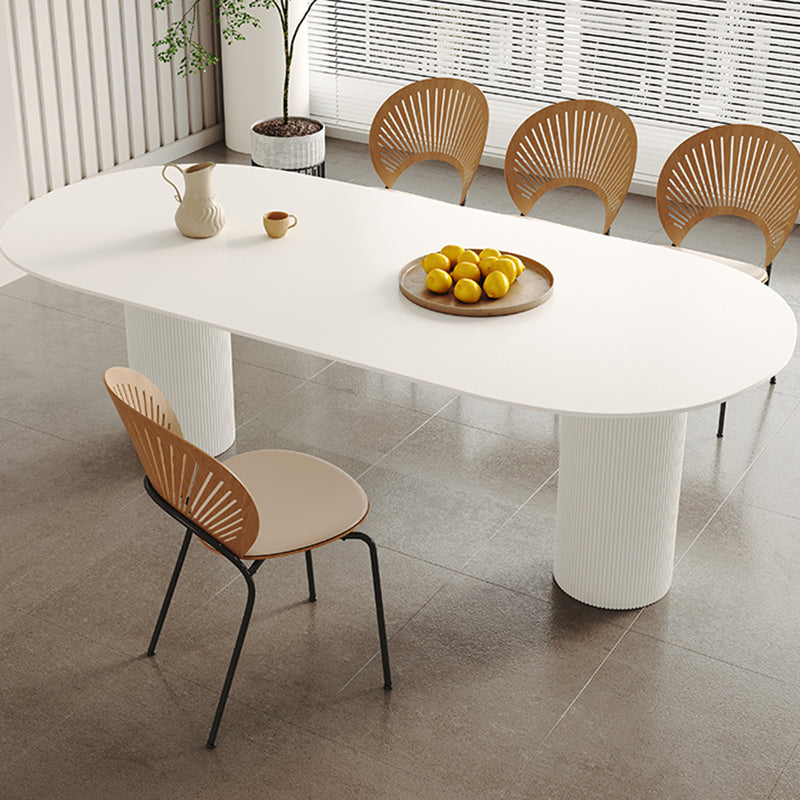 White Oval Dining Table Stone Top Dining Table with Double Pedestal 47.2"L x 31.5"W x 29.5"H Without Chairs Clearhalo 'Dining Tables & Seating' 'Dining Tables' 'dining_table' 'furn' 'furn_dining_table' 'Furniture' 'Kitchen & Dining Furniture' 6378808