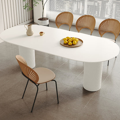 White Oval Dining Table Stone Top Dining Table with Double Pedestal 47.2"L x 31.5"W x 29.5"H Without Chairs Clearhalo 'Dining Tables & Seating' 'Dining Tables' 'dining_table' 'furn' 'furn_dining_table' 'Furniture' 'Kitchen & Dining Furniture' 6378808