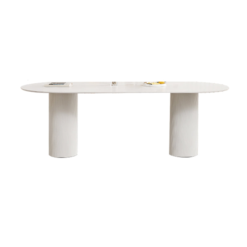 White Oval Dining Table Stone Top Dining Table with Double Pedestal Clearhalo 'Dining Tables & Seating' 'Dining Tables' 'dining_table' 'furn' 'furn_dining_table' 'Furniture' 'Kitchen & Dining Furniture' 6378809