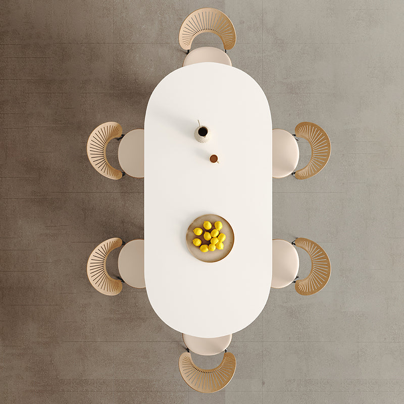 White Oval Dining Table Stone Top Dining Table with Double Pedestal Clearhalo 'Dining Tables & Seating' 'Dining Tables' 'dining_table' 'furn' 'furn_dining_table' 'Furniture' 'Kitchen & Dining Furniture' 6378815