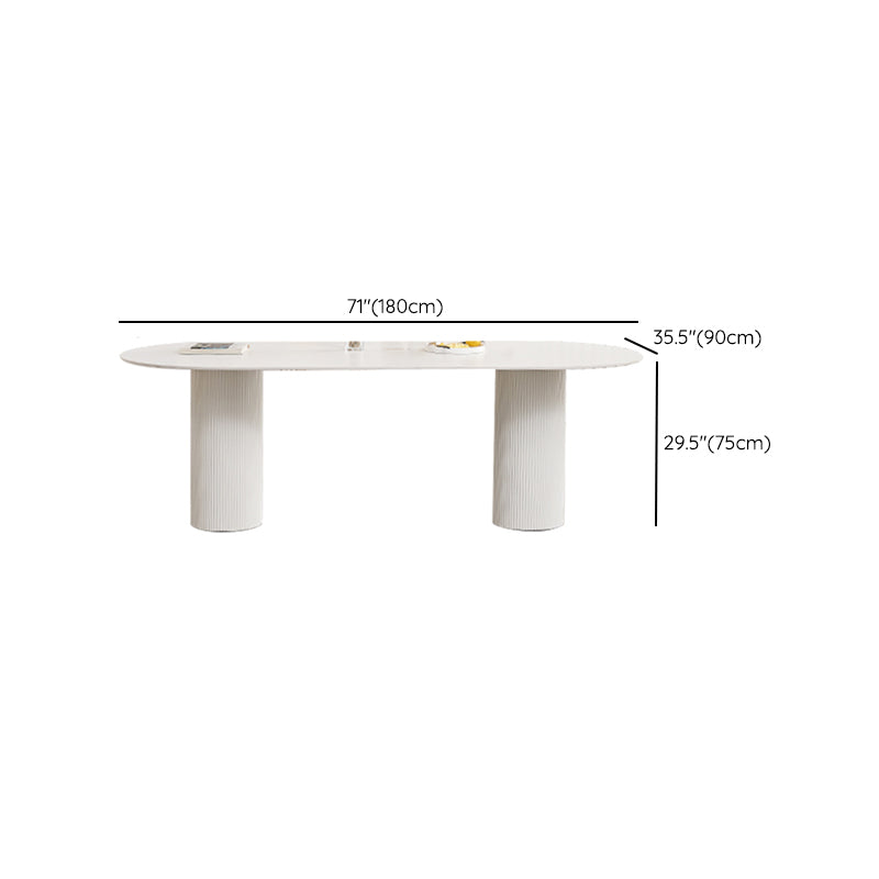 White Oval Dining Table Stone Top Dining Table with Double Pedestal Clearhalo 'Dining Tables & Seating' 'Dining Tables' 'dining_table' 'furn' 'furn_dining_table' 'Furniture' 'Kitchen & Dining Furniture' 6378819