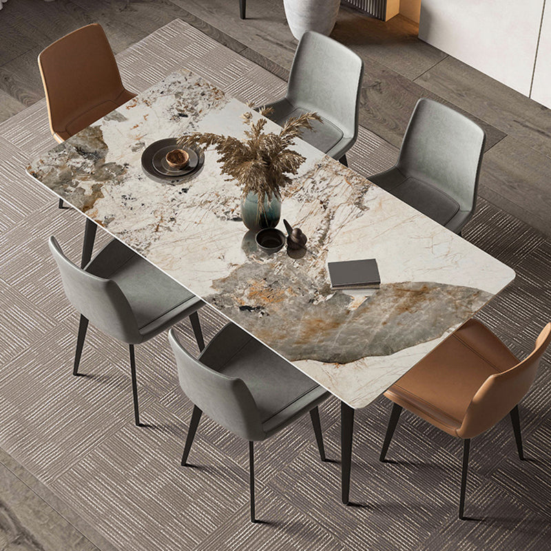 Modern Rectangle Table Sintered Stone Table with Metal Legs for Kitchen 70.9"L x 35.4"W x 29.5"H Without Chairs Clearhalo 'Dining Tables & Seating' 'Dining Tables' 'dining_table' 'furn' 'furn_dining_table' 'Furniture' 'Kitchen & Dining Furniture' 6378821