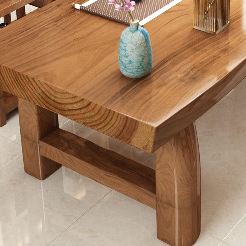 Mesa de comedor rectangular con pedestal doble, mesa moderna de madera de pino para uso en cocina
