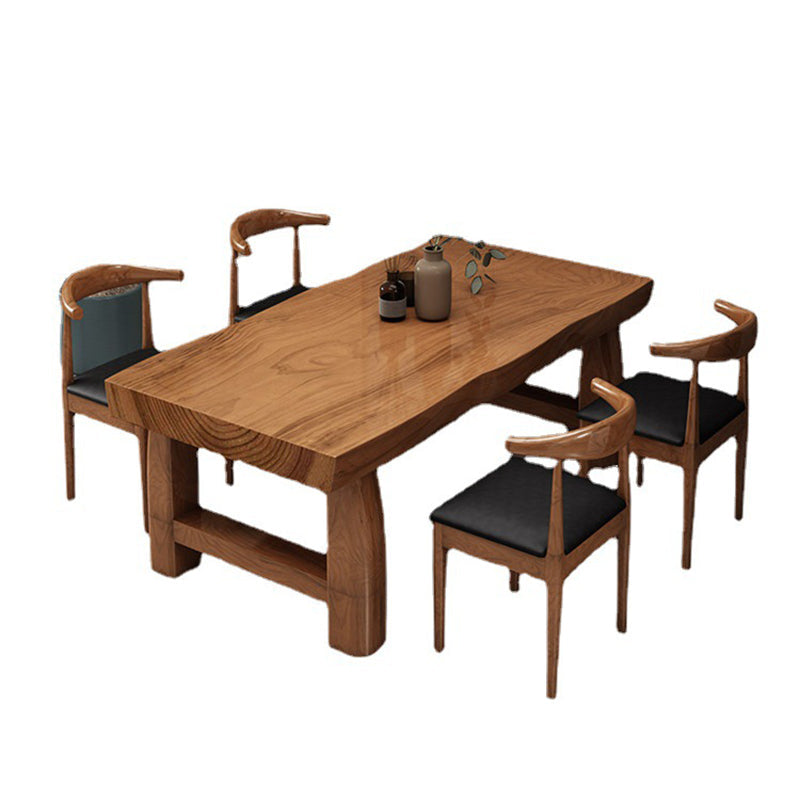 Mesa de comedor rectangular con pedestal doble, mesa moderna de madera de pino para uso en cocina