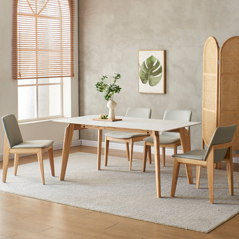 Modern Style Rectangle Table Sintered Stone Table with Wood Legs for Kitchen 55.1"L x 31.5"W x 29.5"H Without Chairs Clearhalo 'Dining Tables & Seating' 'Dining Tables' 'dining_table' 'furn' 'furn_dining_table' 'Furniture' 'Kitchen & Dining Furniture' 6378854