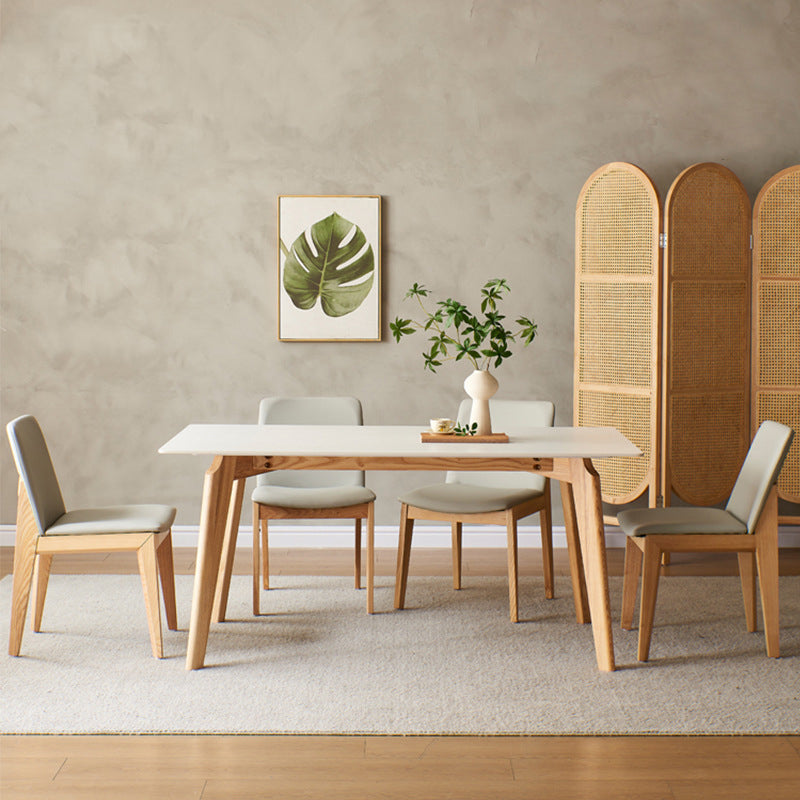 Modern Style Rectangle Table Sintered Stone Table with Wood Legs for Kitchen 63"L x 31.5"W x 29.5"H Without Chairs Clearhalo 'Dining Tables & Seating' 'Dining Tables' 'dining_table' 'furn' 'furn_dining_table' 'Furniture' 'Kitchen & Dining Furniture' 6378855