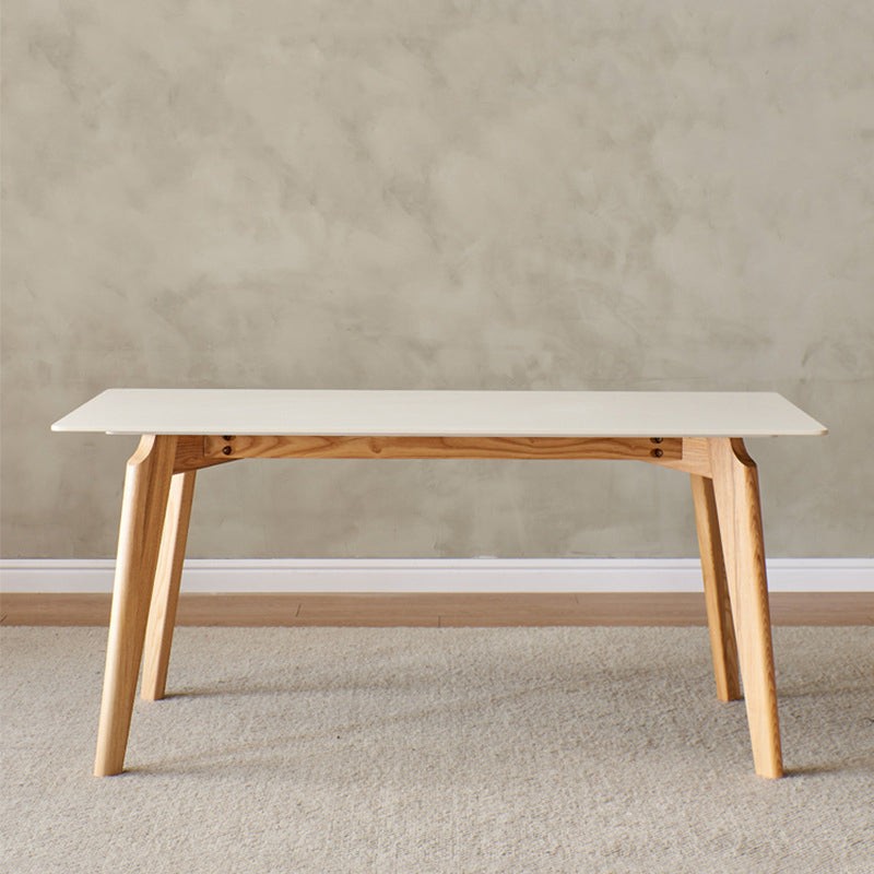 Modern Style Rectangle Table Sintered Stone Table with Wood Legs for Kitchen Clearhalo 'Dining Tables & Seating' 'Dining Tables' 'dining_table' 'furn' 'furn_dining_table' 'Furniture' 'Kitchen & Dining Furniture' 6378856