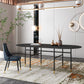 Contemporary Oval Dining Table Stone Dining Table with Iron Base Black 63"L x 31.5"W x 29.5"H Without Chairs Clearhalo 'Dining Tables & Seating' 'Dining Tables' 'dining_table' 'furn' 'furn_dining_table' 'Furniture' 'Kitchen & Dining Furniture' 6378869