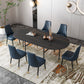 Contemporary Oval Dining Table Stone Dining Table with Iron Base Black 70.9"L x 31.5"W x 29.5"H Without Chairs Clearhalo 'Dining Tables & Seating' 'Dining Tables' 'dining_table' 'furn' 'furn_dining_table' 'Furniture' 'Kitchen & Dining Furniture' 6378870