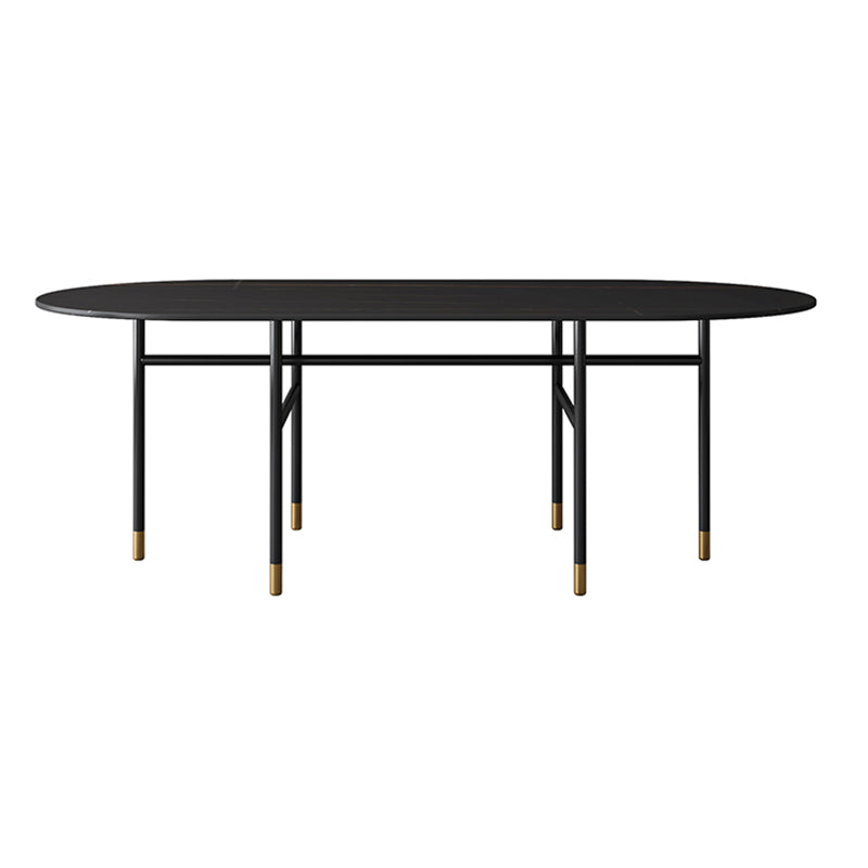 Contemporary Oval Dining Table Stone Dining Table with Iron Base Clearhalo 'Dining Tables & Seating' 'Dining Tables' 'dining_table' 'furn' 'furn_dining_table' 'Furniture' 'Kitchen & Dining Furniture' 6378871