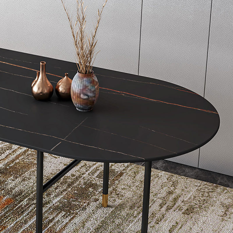 Contemporary Oval Dining Table Stone Dining Table with Iron Base Clearhalo 'Dining Tables & Seating' 'Dining Tables' 'dining_table' 'furn' 'furn_dining_table' 'Furniture' 'Kitchen & Dining Furniture' 6378872