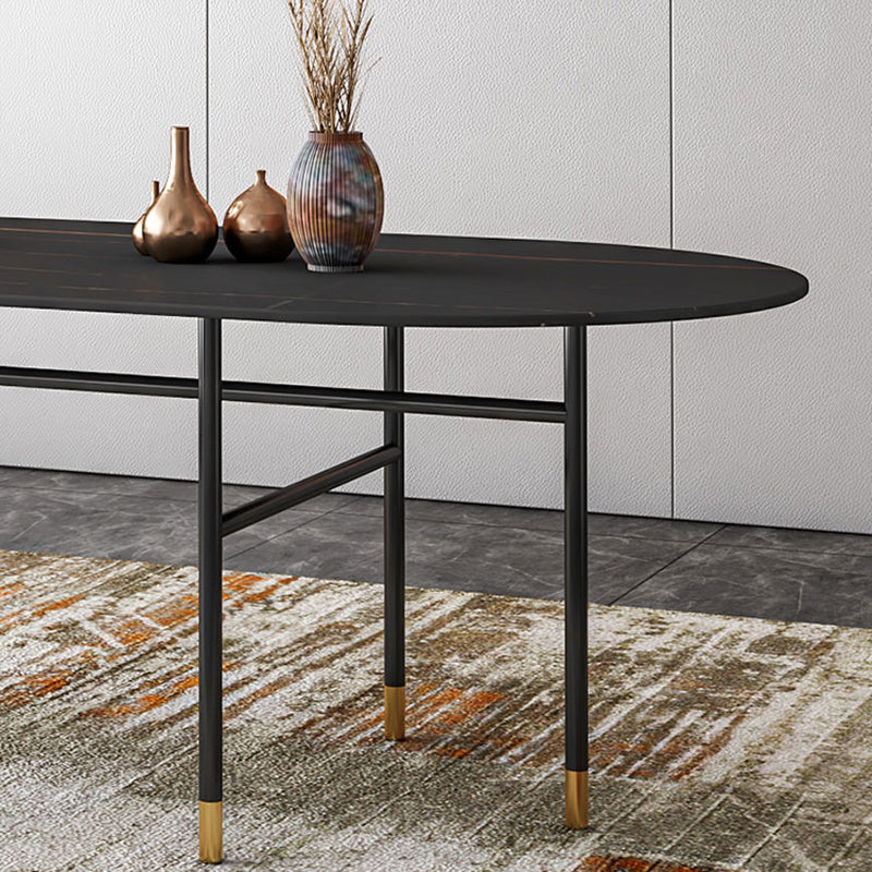 Contemporary Oval Dining Table Stone Dining Table with Iron Base Clearhalo 'Dining Tables & Seating' 'Dining Tables' 'dining_table' 'furn' 'furn_dining_table' 'Furniture' 'Kitchen & Dining Furniture' 6378873