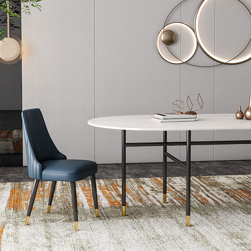 Contemporary Oval Dining Table Stone Dining Table with Iron Base Clearhalo 'Dining Tables & Seating' 'Dining Tables' 'dining_table' 'furn' 'furn_dining_table' 'Furniture' 'Kitchen & Dining Furniture' 6378874