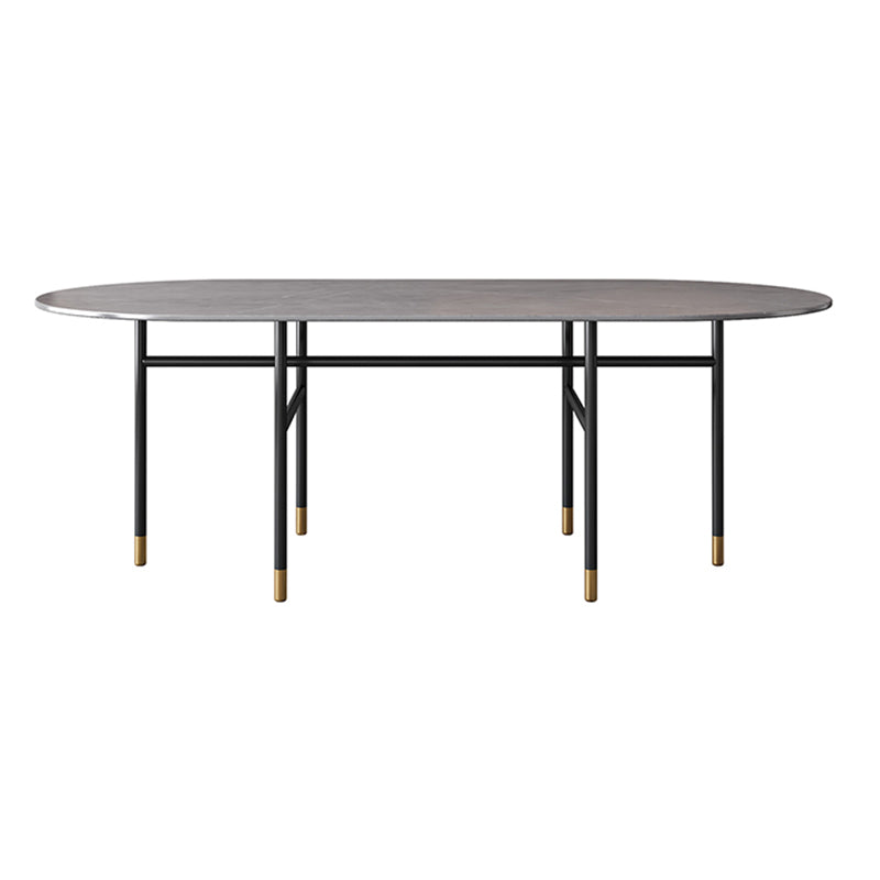 Contemporary Oval Dining Table Stone Dining Table with Iron Base Gray Without Chairs Clearhalo 'Dining Tables & Seating' 'Dining Tables' 'dining_table' 'furn' 'furn_dining_table' 'Furniture' 'Kitchen & Dining Furniture' 6378875