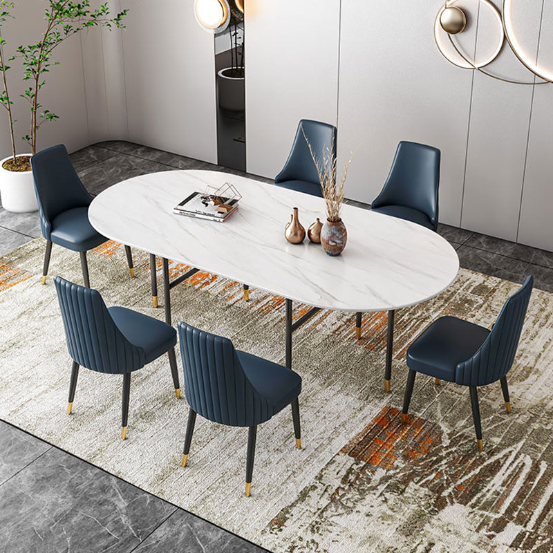 Contemporary Oval Dining Table Stone Dining Table with Iron Base Clearhalo 'Dining Tables & Seating' 'Dining Tables' 'dining_table' 'furn' 'furn_dining_table' 'Furniture' 'Kitchen & Dining Furniture' 6378878