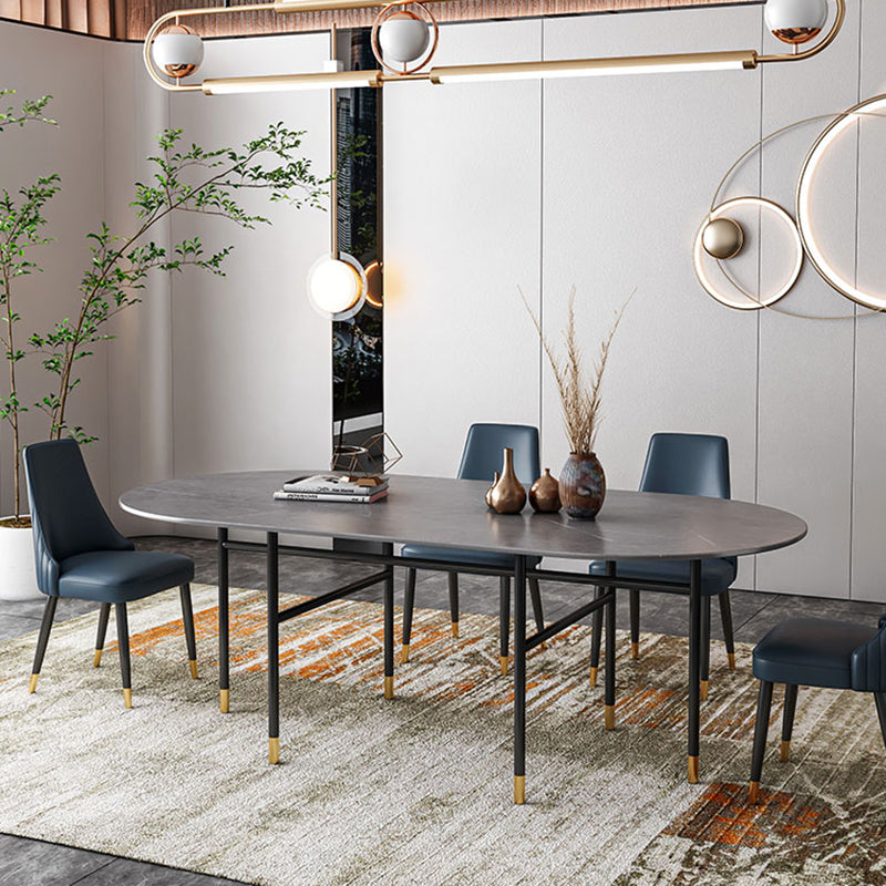 Contemporary Oval Dining Table Stone Dining Table with Iron Base Clearhalo 'Dining Tables & Seating' 'Dining Tables' 'dining_table' 'furn' 'furn_dining_table' 'Furniture' 'Kitchen & Dining Furniture' 6378879
