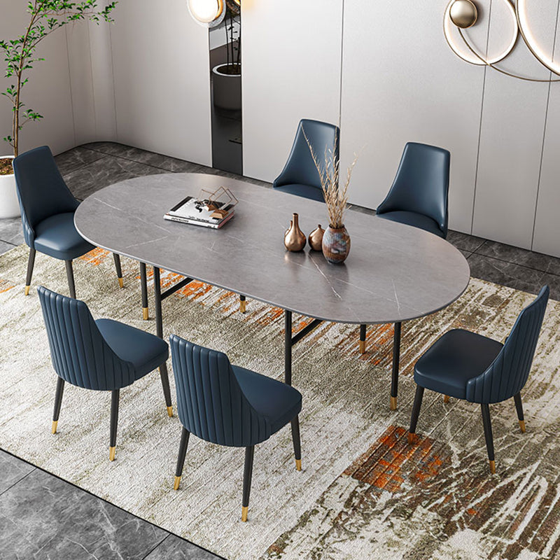 Contemporary Oval Dining Table Stone Dining Table with Iron Base Clearhalo 'Dining Tables & Seating' 'Dining Tables' 'dining_table' 'furn' 'furn_dining_table' 'Furniture' 'Kitchen & Dining Furniture' 6378880