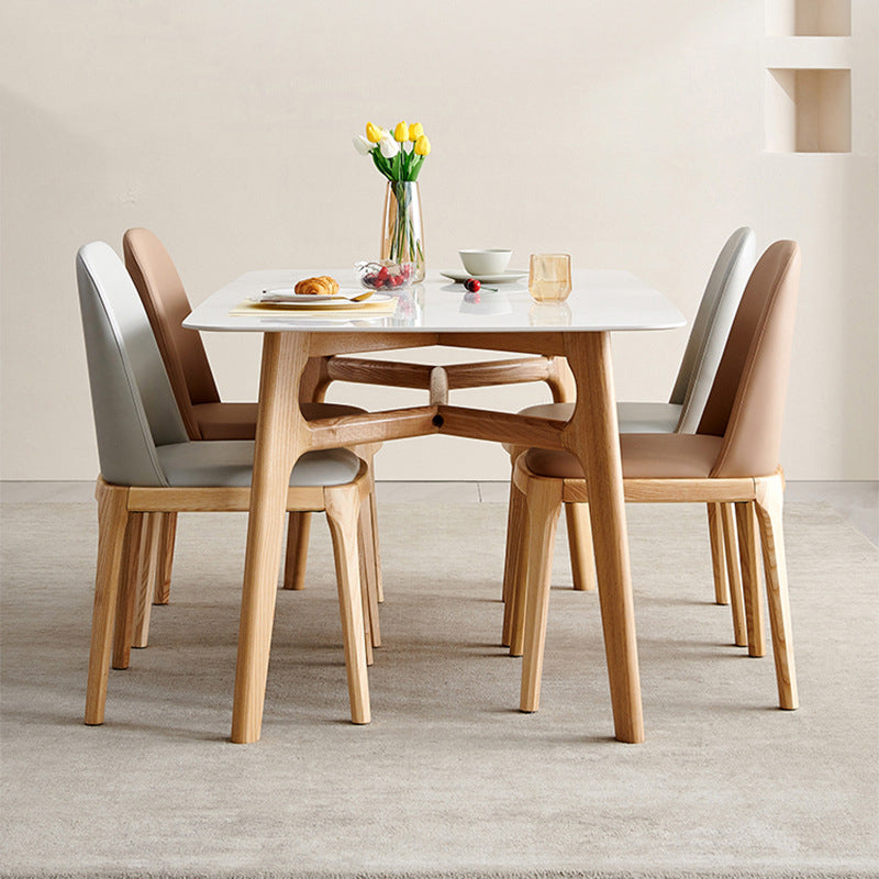 Contemporary Style Rectangle Table Sintered Stone Table with Wood Legs for Kitchen
