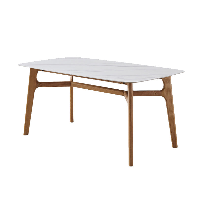 Contemporary Style Rectangle Table Sintered Stone Table with Wood Legs for Kitchen
