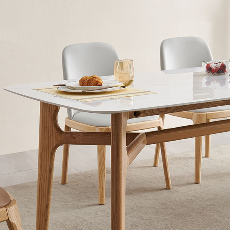 Contemporary Style Rectangle Table Sintered Stone Table with Wood Legs for Kitchen