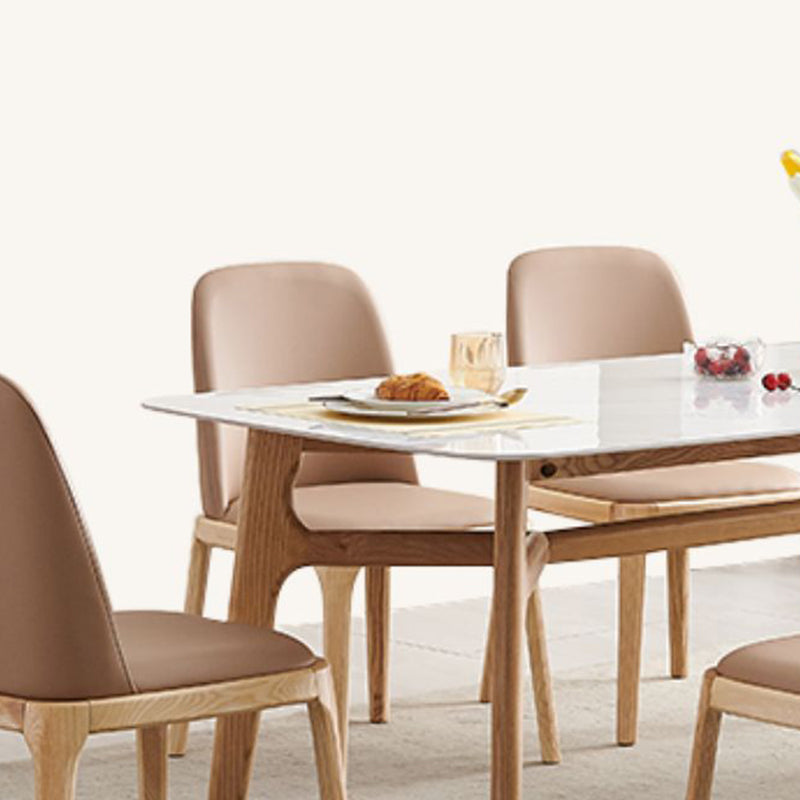 Contemporary Style Rectangle Table Sintered Stone Table with Wood Legs for Kitchen