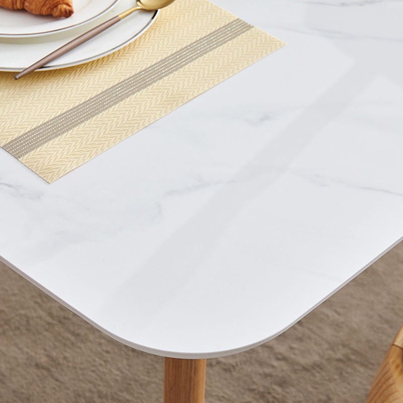 Contemporary Style Rectangle Table Sintered Stone Table with Wood Legs for Kitchen