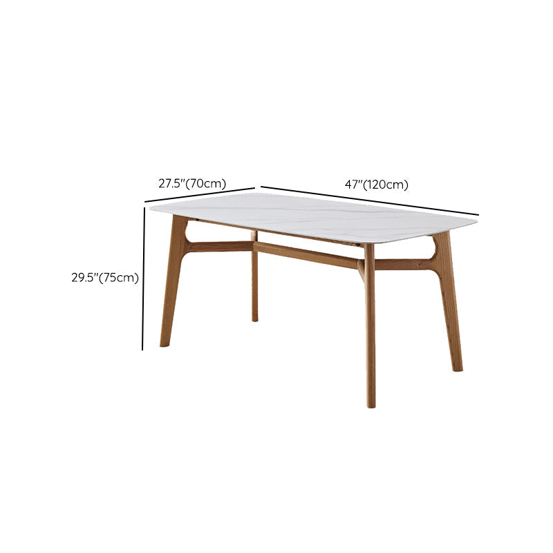 Contemporary Style Rectangle Table Sintered Stone Table with Wood Legs for Kitchen