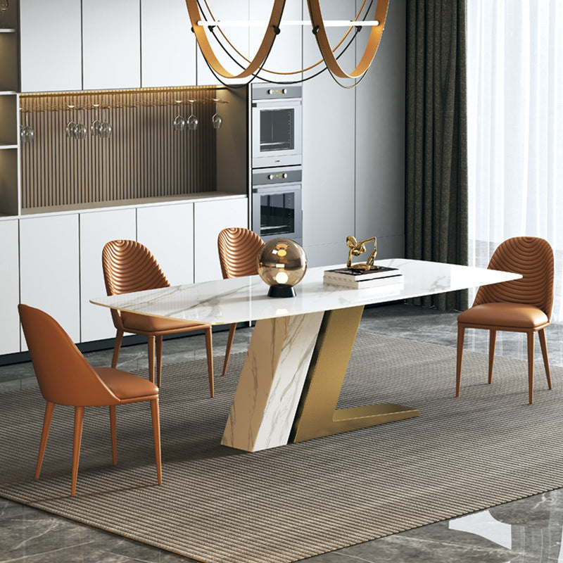 Glam Style Rectangle Table Sintered Stone Table with Metal Legs for Kitchen