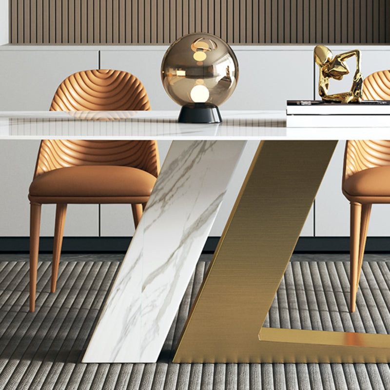Glam Style Rectangle Table Sintered Stone Table with Metal Legs for Kitchen