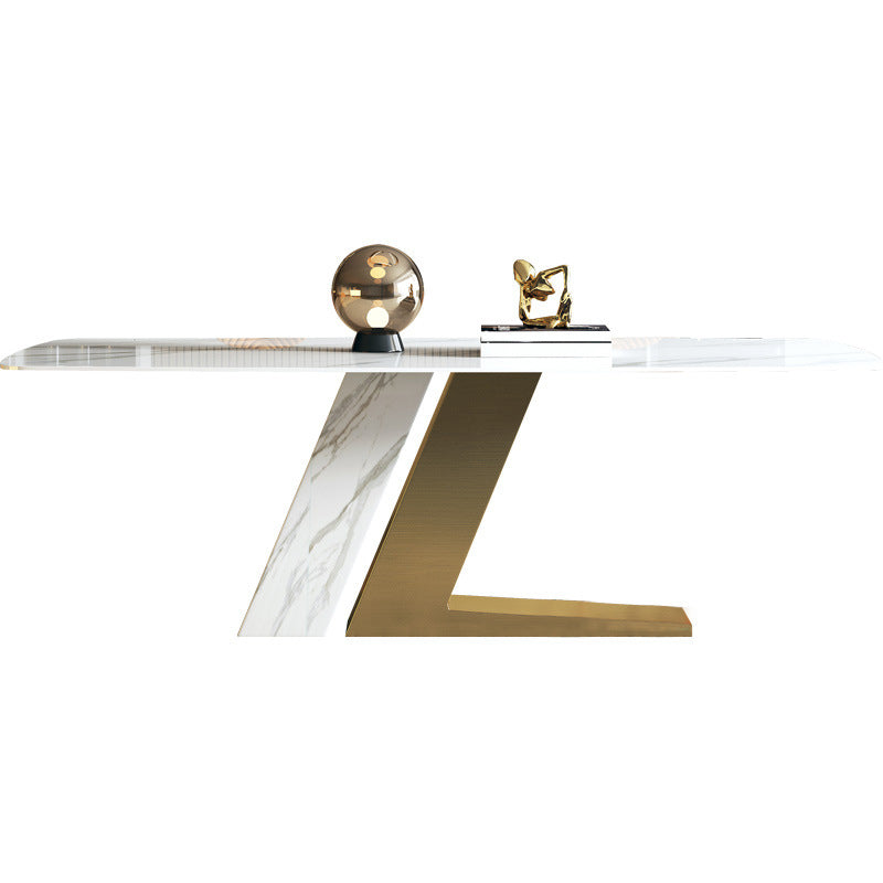 Glam Style Rectangle Table Sintered Stone Table with Metal Legs for Kitchen