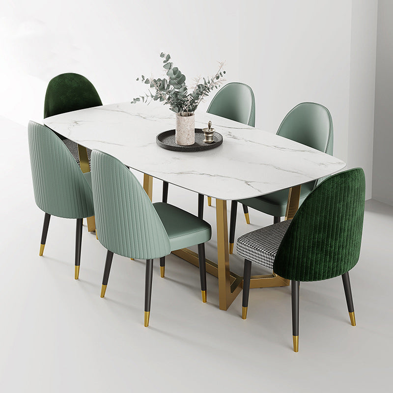 Glam Rectangle Table Sintered Stone Table with Metal Legs for Kitchen 63"L x 35.4"W x 29.9"H Without Chairs Clearhalo 'Dining Tables & Seating' 'Dining Tables' 'dining_table' 'furn' 'furn_dining_table' 'Furniture' 'Kitchen & Dining Furniture' 6378937