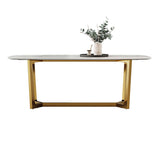 Glam Rectangle Table Sintered Stone Table with Metal Legs for Kitchen Clearhalo 'Dining Tables & Seating' 'Dining Tables' 'dining_table' 'furn' 'furn_dining_table' 'Furniture' 'Kitchen & Dining Furniture' 6378943