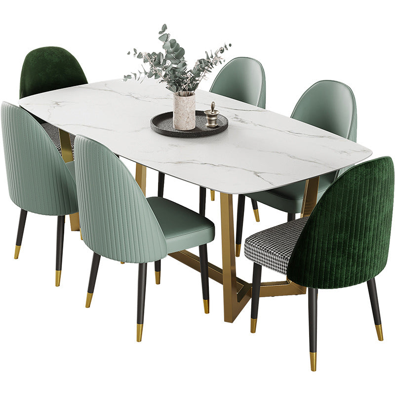 Glam Rectangle Table Sintered Stone Table with Metal Legs for Kitchen Clearhalo 'Dining Tables & Seating' 'Dining Tables' 'dining_table' 'furn' 'furn_dining_table' 'Furniture' 'Kitchen & Dining Furniture' 6378944