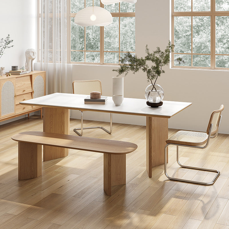 Contemporary Rectangle Table Sintered Stone Table with Wood Legs for Kitchen Natural 55.1"L x 31.5"W x 29.5"H Without Chairs Clearhalo 'Dining Tables & Seating' 'Dining Tables' 'dining_table' 'furn' 'furn_dining_table' 'Furniture' 'Kitchen & Dining Furniture' 6378963