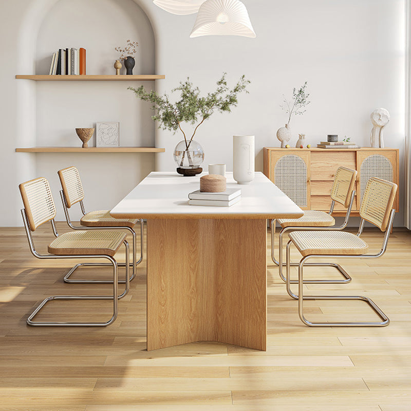 Contemporary Rectangle Table Sintered Stone Table with Wood Legs for Kitchen Clearhalo 'Dining Tables & Seating' 'Dining Tables' 'dining_table' 'furn' 'furn_dining_table' 'Furniture' 'Kitchen & Dining Furniture' 6378966