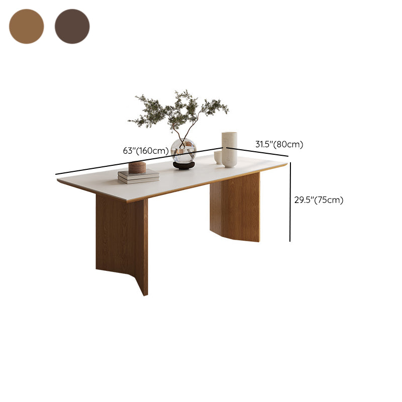 Contemporary Rectangle Table Sintered Stone Table with Wood Legs for Kitchen Clearhalo 'Dining Tables & Seating' 'Dining Tables' 'dining_table' 'furn' 'furn_dining_table' 'Furniture' 'Kitchen & Dining Furniture' 6378973
