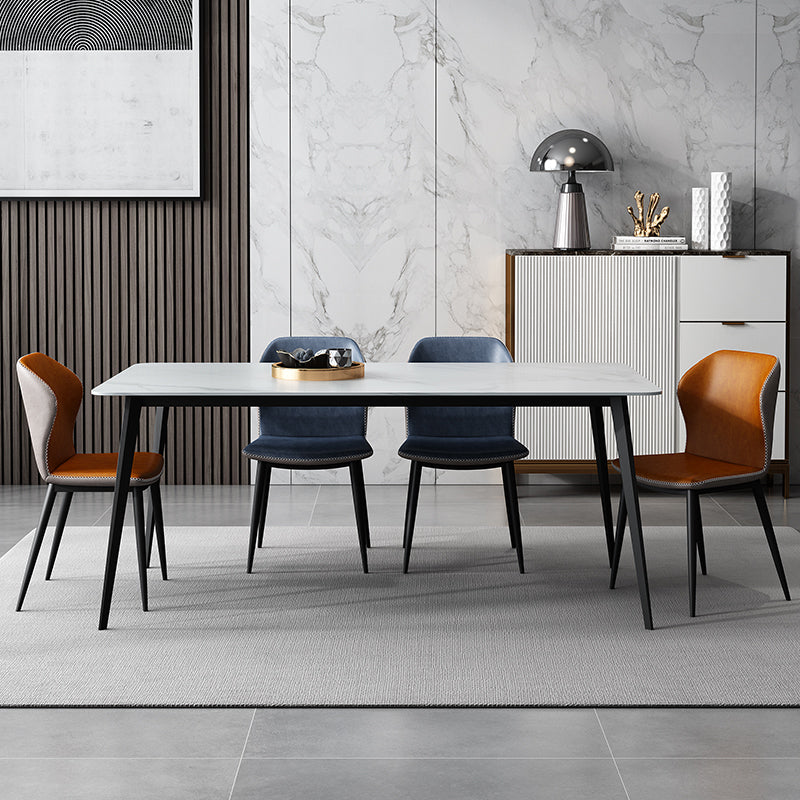 White Stone Dining Table Industrial Rectangle Dining Table for Dining Room 51.2"L x 27.6"W x 29.5"H Without Chairs Clearhalo 'Dining Tables & Seating' 'Dining Tables' 'dining_table' 'furn' 'furn_dining_table' 'Furniture' 'Kitchen & Dining Furniture' 6378986