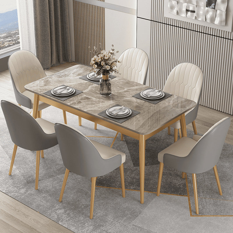 Mesa de comedor rectangular de 4 patas, mesa de piedra moderna para cocina