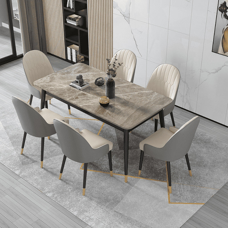 Mesa de comedor rectangular de 4 patas, mesa de piedra moderna para cocina