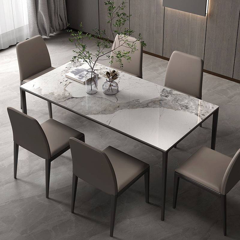 Industrial Rectangle Stone Dining Table Metal 4 Legs Dining Table 70.9"L x 35.4"W x 29.9"H Without Chairs Clearhalo 'Dining Tables & Seating' 'Dining Tables' 'dining_table' 'furn' 'furn_dining_table' 'Furniture' 'Kitchen & Dining Furniture' 6379008