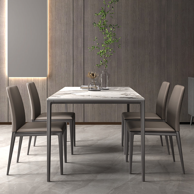 Industrial Rectangle Stone Dining Table Metal 4 Legs Dining Table 55.1"L x 31.5"W x 29.9"H Without Chairs Clearhalo 'Dining Tables & Seating' 'Dining Tables' 'dining_table' 'furn' 'furn_dining_table' 'Furniture' 'Kitchen & Dining Furniture' 6379010