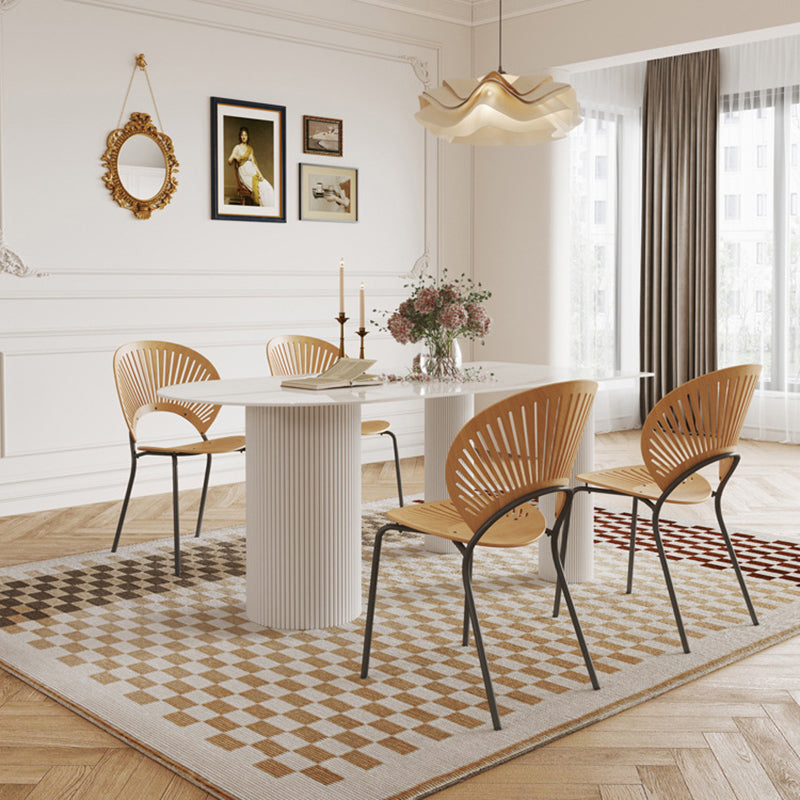 Modern 3 Legs Dining Table White Stone Table for Dining Room 55.1"L x 31.5"W x 29.5"H Without Chairs Clearhalo 'Dining Tables & Seating' 'Dining Tables' 'dining_table' 'furn' 'furn_dining_table' 'Furniture' 'Kitchen & Dining Furniture' 6379019