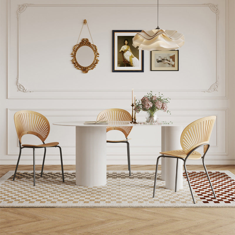 Modern 3 Legs Dining Table White Stone Table for Dining Room 70.9"L x 31.5"W x 29.5"H Without Chairs Clearhalo 'Dining Tables & Seating' 'Dining Tables' 'dining_table' 'furn' 'furn_dining_table' 'Furniture' 'Kitchen & Dining Furniture' 6379020